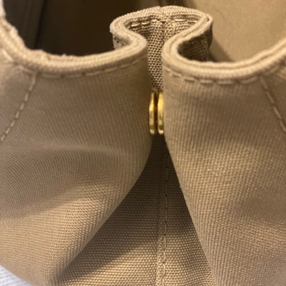 Prada linen shopping bag 13X8x. Good condition. Very clean Tan. Side pockets - Picture 4 of 16